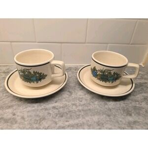 Vintage Lenox TEMPERWARE Fall Bounty Set‎ of Two Tea Cups & Saucers